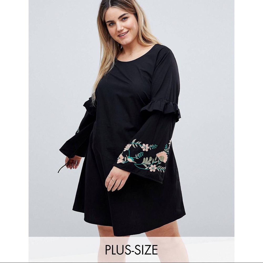 NWT Embroidered in Black with Frill Detail